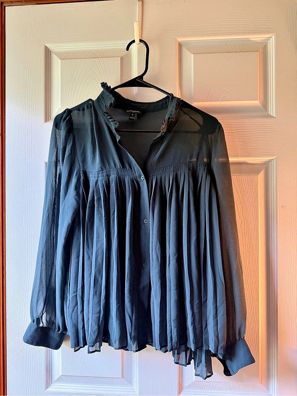 Banana Republic Sheer Long Sleeve Blouse in Black Size Medium Like New